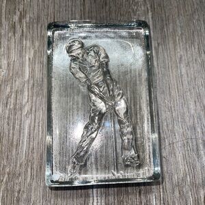Golfer Paperweight Figurine Art Glass Brick Vintage Library Decor